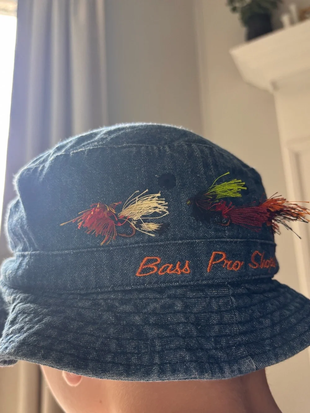 VintageBass Pro Shops Kids' Denim Bucket Hat with Fly Embroidery - Blue